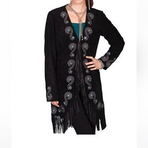 Scully Black Suede Fringe Jacket with Accents XS NWOT Festival